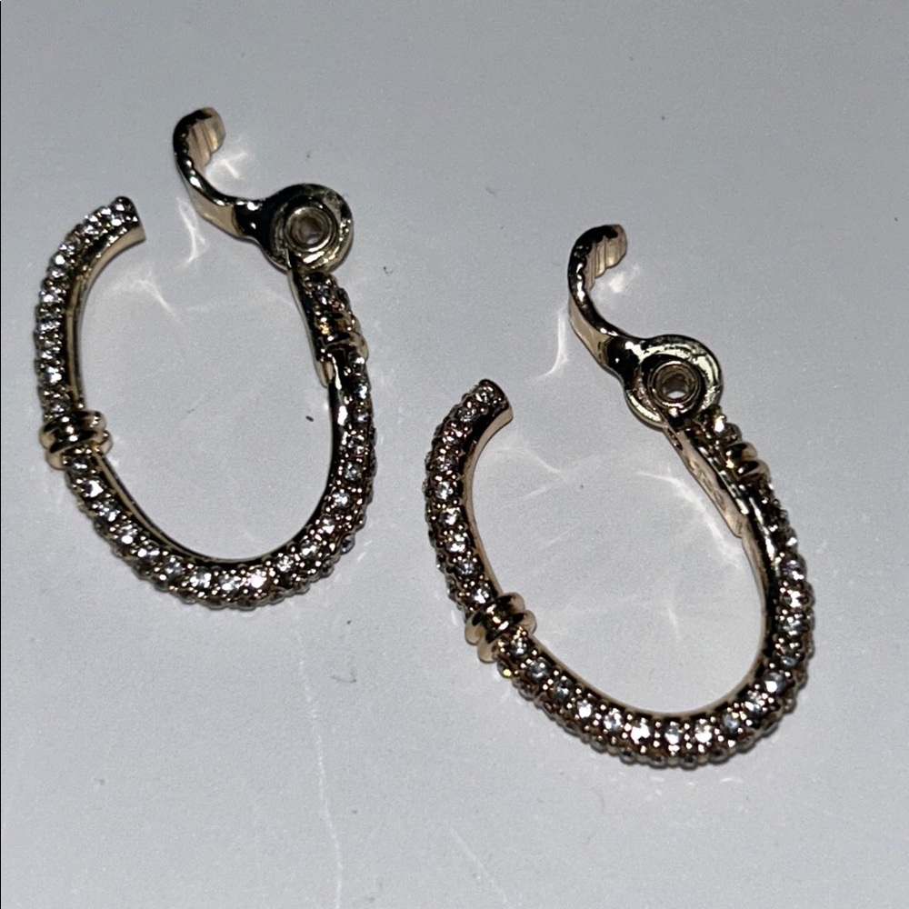 Beautiful TJG Clip On Hoop Earrings Gold Tone Pave Design